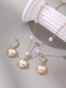 3pcs/Set Girls Pearl Shell, Star, Heart Necklace And Earrings Set - Multicolor - View 1