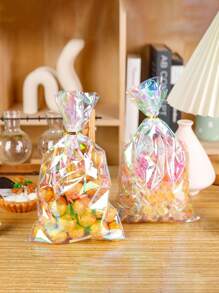 100 piezas - Bolsas de celofán fluorescentes para aperitivos, bolsas de regalo de plástico holográfico, cordones de plomo, adecuadas para regalos de fiesta, dulces, galletas, aperitivos, regalos pequeños, bolsas de papel para vidrio, bolsas de regalo de plástico, galletas transparentes, bolsas para aperitivos, lazos con nudos para bolsas de regalo de fiesta