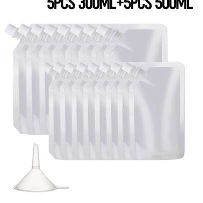 5pcs/10pcs/20pcs Reusable Transparent Drink Pouches With 1 Funnel, Suitable For Water Bottles, Juice Bags, Convenient Drinking Water Bags, Leak-Proof And Portable, Can Be Used For School Supplies, Camping, Seed Storage, Traveling, Outdoor Sports, Concerts And Events