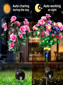 1 Peça Luz Solar de Flor de Rododendro - Decoração de Jardim Externa com LED, Luminária de Piso de Pátio Eficiente em Energia com Pétalas Refletivas Multicoloridas, Iluminação Solar para Caminho para Ambientação Noturna, Luzes de Jardim Noturno | Design de Luz Floral