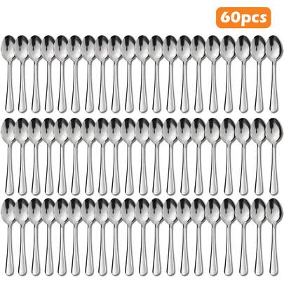 Hansmart 36/60-Piece Stainless Steel Tea Spoon Set - Heavy Duty Commercial Grade Flatware, Rustproof & Dishwasher Friendly Spoons For Restaurants, Weddings, Parties, Catering Events - Bulk Silverware For Home & Professional Use 