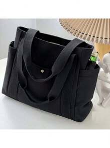 1 pièce/2 pièces Grand sac fourre-tout en canevas, sac à bandoulière avec plusieurs poches, sac de course réutilisable, facile à transporter avec une poignée confortable, pour un usage quotidien et comme cadeau. Sac à main portable pour l'école, le travail et les courses