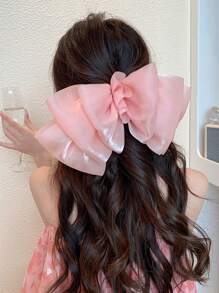 Clipe de Cabelo com Laço Grande de Cetim Doce, Acessório de Cabelo com Pérola e Strass em Forma de Borboleta Elegante para Coque Bagunçado, Clipe de Cabelo de Alta Qualidade com Mola, Clipes de Cabelo, Grampos de Cabelo