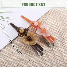 2 Pcs Long Metal Duckbill Hair Clips, Double Flower Hair Clip For Women, Long Crocodile Hair Clips, 5.31"X1.57"X1.18" - Pink Deep Coffee - View 4