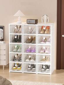 1 件可折叠可堆叠鞋盒，大容量，多层，加厚，防尘，透明入口储物整理器，适用于家庭/宿舍 - 白色 - 查看 2