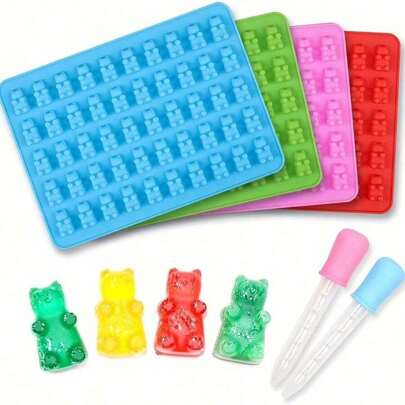 Silicone Gummy Bear Candy Mold, Non Stick Chocolate Gummy Candy Mold, Used For Gummy Chocolate Jelly Cookies With 7 Colors Of Teddy Bear Shaped Mini Silicone Molds