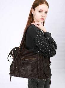 2025 New Fashion Women's Bag, Y2K Retro Motorcycle Bag, Soft Leather Large Capacity Tote Bag, Apocalyptic Style Shoulder Crossbody Bag, Super Soft Fabric, New Arrival Tote Bags For Woman