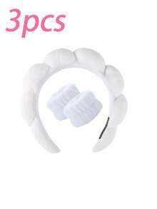 3pcs/Set Upgraded Thick Sponge Spa Headband And Wristband Set For Women, Suitable For Washing Face, Makeup, Skincare, SPA Use, Fluffy Sponge Headband And Wristband, Also Suitable As Birthday, Holiday, Date Gift For Family, Friends, Partners (3/2/1pc Available)