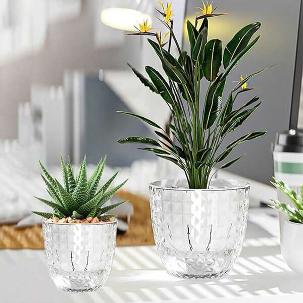 1pc Hydroponic Plant Plastic Vase With Cotton Rope Modern Style Home Self Watering Flowerpot For Home Apartment Office Decor