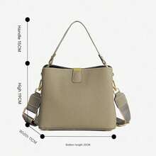 Large Capacity Bucket Bag Genuine Leather Crossbody Shoulder Handbag - Black - View 3