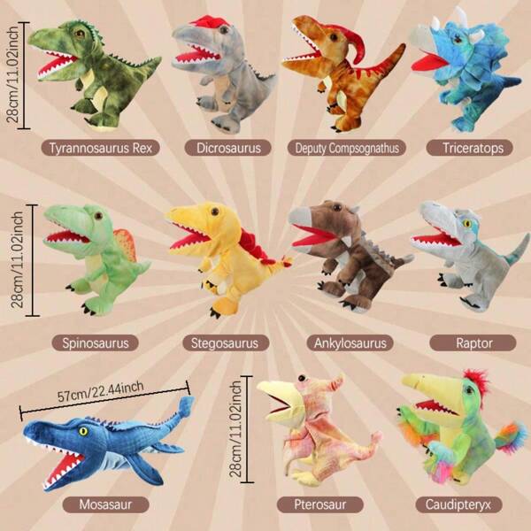 1pc Plush Dinosaur Hand Puppet, Lifelike Doll, Suitable As Children's Holiday Gift, Family Interaction, Role Play, Classroom Teaching