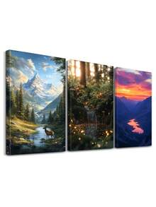 3 tấm tranh phong cảnh hoàng hôn rực rỡ, tranh nghệ thuật quả cầu phát sáng, tranh in trên vải canvas cảnh thiên nhiên hùng vĩ, tranh phong cảnh rừng, tranh phong cảnh núi non trang trí nhà hiện đại, tranh nghệ thuật, trang trí phòng đẹp, quà tặng lý tưởng, khung tranh tùy chọn - 3 Cái/Bộ - Xem 2