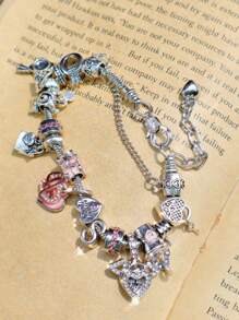 1 pieza Pulsera con dije de corazón de cristal lindo, dije de corazón de gato y letra, pulsera de cuentas DIY, pulsera de estilo coqueto de alta calidad como regalo para amigos