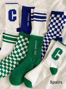1/8 Pair Unisex Green Striped Outdoor Sports Socks