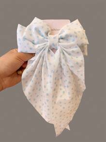 1pc Women's Korean-Style Double Layer Long Ribbon Ditsy Floral Big Bow Hair Clip, Sweet Fabric Spring Clamp Barrette ,Hair Accessory ,School Accessories, Claw Clips, Clips For Hair, Hair Slide, Hair Claws