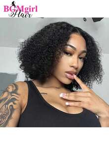 BGMGIRL Hair 6x4 Wear Go Wig Kinky Curly Bob Human Hair Glueless Wig HD Lace Closure Wig 180 Density 10-16 Inch Natural Color Pre-Cut & Pre-Plucked Lace Wig Unprocessed Human Hair Natural Hairline Top Quality Stylish Wig Beginners Friendly With Hollween Costumes For Women Disfraz Halloween Mujer And Halloween Accessories Heels Costume And Accesorios Para El Pelo With Glitter Makeup For Travel - SNatural - 查看 8