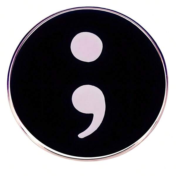 Semicolon, Punctuation Mark, Cartoon Creative Comma, Dot Brooch Pin, Metal Alloy Badge Accessory