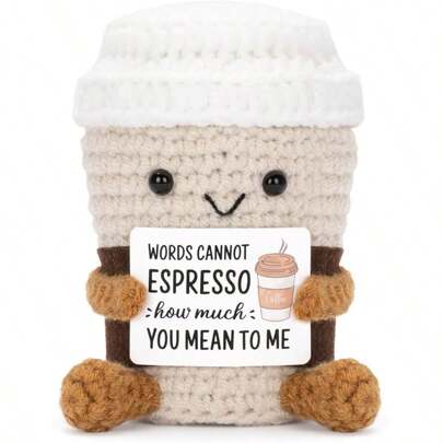 1 pieza Tejido a crochet ¡¡¡El café es absolutamente lindo!!! Un pequeño recordatorio positivo de lo importante que es. Bien hecho, costuras impecables y forma perfecta. Pequeño tamaño encantador para exhibir. Cuando lo sostienes, sentirás un toque tan suave, pero no será blando.