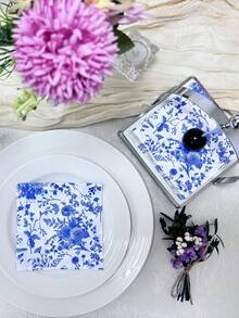20 chiếc/gói khăn giấy dùng một lần in hoa màu xanh, 10x10 inch, thanh lịch cho đám cưới, sinh nhật, tiệc trà, trang trí sự kiện, sử dụng tại nhà và nhà hàng - Màu xanh lam - Xem 8