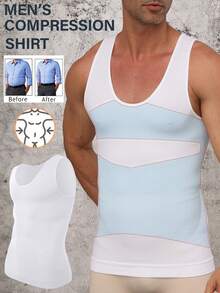 Men Compression Shirt Vest Slimming Body Shaper Shaping Undershirts Shapewear Workout Tank Tops - White - View 2
