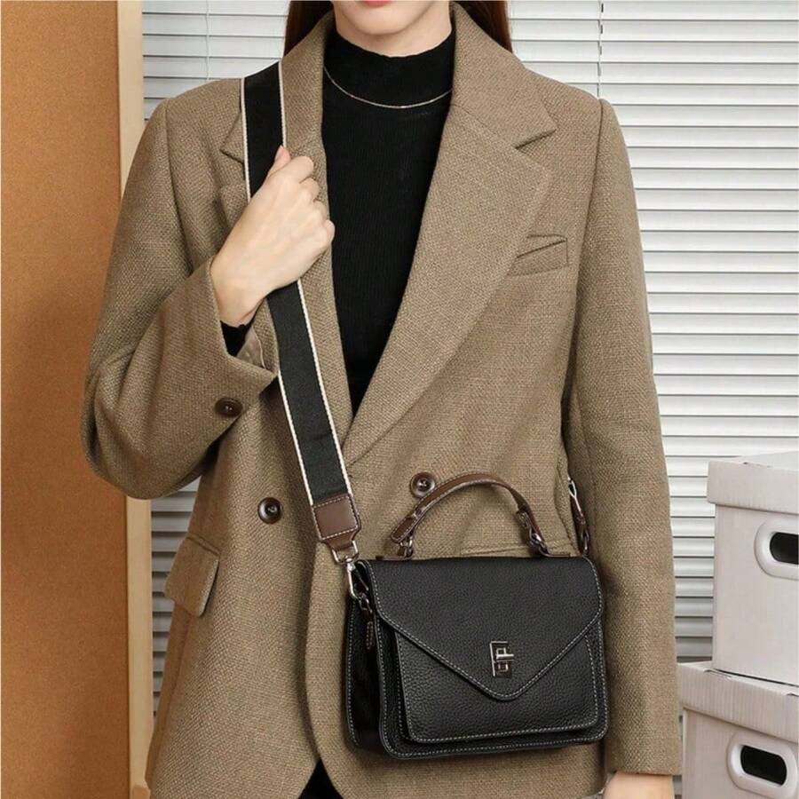 Small Bag_ French Crossbody Bag_ Small Square Bag - Black - View 1