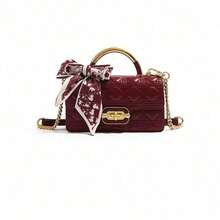 Women's Crossbody Shoulder BagLock Hand Chain Bag Single Shoulder Crossbody Small Square Bag - Burgundy - View 2