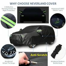 YL Premium Black Car Cover With Reflective Strips,Dustproof & Scratch Resistant Heavy-Duty 190T Fabric For Sedans,High Quality,  Hatchbacks, SUVs - 黑色 - 查看 10