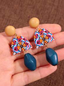 1pc Fashionable Retro Baroque Style Bicolor Stud Earrings, Minimalist Elegant Versatile Jewelry For Women