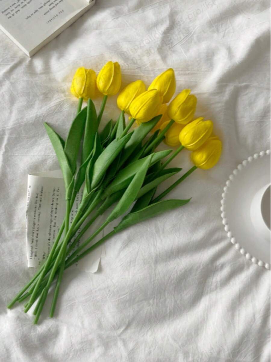 3 Paket Bunga Tulip Buatan, Cocok Untuk Dekorasi Rumah, Ruang Tamu dan Kamar Tidur - Kuning - View 1