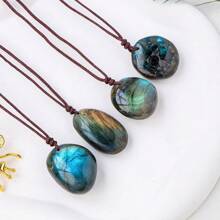 1PC Natural Crystal Black Tourmaline Labradorite Raw Stone Unpolished Gem Pendant Necklace Quartz Jewelry Women Necklace For Women Gifts