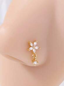 AVYRING 2 Peças 20g Brinco de Nariz Pendente em Formato de L Pendente para Mulheres, Brinco de Nariz de Aço Inoxidável com Flor de Zircônia Cúbica, Argola de Nariz Pendente, Joia de Piercing de Nariz