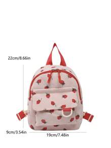 Cute & Sweet Corduroy Lightweight Large Capacity Backpack, Soft & Portable, Suitable For Outdoor Travel, Spring Outings, School, Printed Pattern Placement Is Random