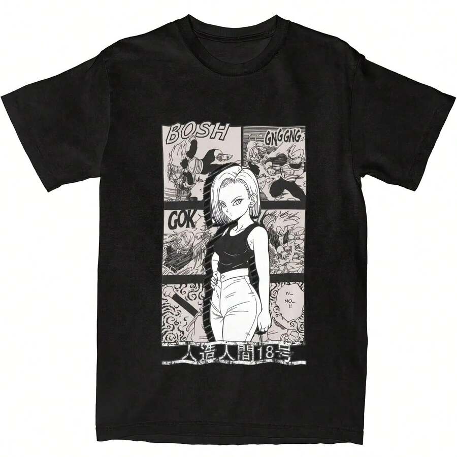 Camiseta vintage de anime de Android 18 Camiseta popular de manga corta Tops de algodón puro con cuello redondo Y2K divertido Tops de playa Camiseta holgada de 220g de algodón pesado con frase motivadora "Se tú mismo" Ajuste suelto, cuello redondo, manga corta Diseñado para amantes de estilo curvy, de figura completa u oversize Camiseta cómoda y favorecedor para mujeres de todas las formas Tela transpirable con hermosa impresión de mariposa y estrella Camiseta de empoderamiento estético para la confianza y la positividad Genial para usar en primavera y verano, para descansar, viajar o días de trabajo casual Parte superior de moda para chicas grandes Mensaje de Body positivo Regalo ideal para hermana, esposa o amiga que ama los looks cómodos - Negro - Ver 1