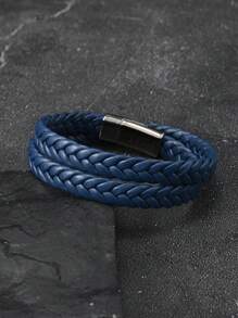 Pulseira de couro trançado multicamadas, acessório minimalista e personalizado com fecho magnético para casais, adequada para uso diário e presente