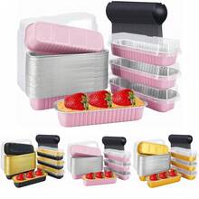 10 套（10 把勺子 +10 把盖子 +10 把盒子，加起来 30 件）迷你面包盘带盖和勺子矩形铝箔烤盘迷你芝士蛋糕容器，多功能大容量糕点盒，适用于烧烤、奶酪、红薯、寿司、甜点 - 非常适合家庭、餐厅、厨房、派对、婚礼、毕业典礼、圣诞节、万圣节、复活节、感恩节、情人节、