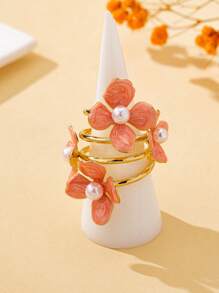 1 anel elegante de flor esmaltada com 4 pétalas