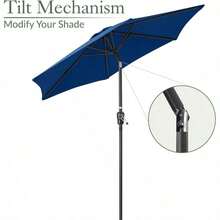 Tilting Garden Parasol Umbrella UV Protective Polyester Canopy With Crank Handle - Navy - View 4