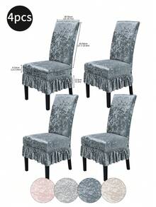 1pc/4pcs Gold Velvet Ruffled Chair Covers, Solid Color High Stretch Dustproof Anti-Cat Scratch Universal Chair Slipcovers, Suitable For Dining Room, Living Room, Hotel,Fall Decor,Autumn Decor,Room Decor