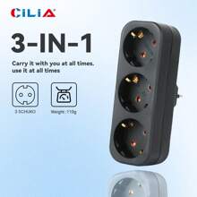 CILIA 1/2pcs European Standard 3-IN-1 Power Strip, 16A/250V, Weight:110g, Carry It With You At All Tian,For Indoor Office, Kitchen, Living Room,Dorm Room Essentials College,White/Black