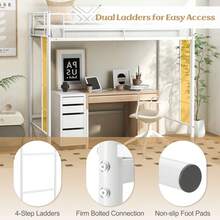 GOFLAME Metal Twin Loft Bed, Space-Saving Loft Bed Frame With Full-Length Guardrail, 2 Ladders, Ample Under-Bed Space For Work, Leisure & Storage, No Box Spring Needed - White - View 7