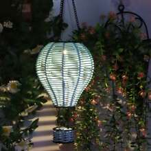 1pc Hanging Outdoor Garden Decor Hot Air Balloon Solar-Powered Rattan Lantern, Handwoven Vine Lampshade, Suitable For Home, Restaurant, Cafe, Tearoom Decor, With Switch Control, Solar Panel, Detachable Photovoltaic Battery, Waterproof Outdoor Solar Hanging Lamp, Holiday Decoration Outdoor Garden Yard Atmosphere Light Bedroom Decor Home Decor Wall Decor