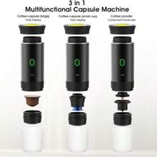 Machine à Café Portable 3-en-1 - 72W Électrique, Batterie 2500 mAh USB-C, Prépare des Cafés Chauds/Froids en 30s, Idéal Bureau, Camping & Voiture