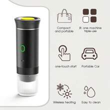 Machine à Café Portable 3-en-1 - 72W Électrique, Batterie 2500 mAh USB-C, Prépare des Cafés Chauds/Froids en 30s, Idéal Bureau, Camping & Voiture