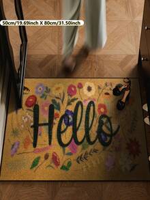 1pc [Best Seller] Christmas Thanksgiving Floral Hello Pattern Doormat, Farmhouse Style Indoor Outdoor Non-Slip Mat | Durable Polyester Material | Non-Slip, Easy To Clean, Dirt-Resistant, Machine Washable | Entryway And Home Decor - Perfect For Room Decor, Small Rug, Living Room Rug, Bedroom Rug, Kitchen Rug, Bathroom Rug, Area Rug