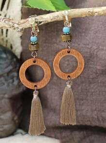 2 piezas de clips de oreja vintage bohemios con diseño geométrico calado, pendientes de clips de moda creativa y de alta gama sin necesidad de perforación
