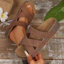 Women Sandals Casual Solid Color Braided Sole Beach Summer Comfortable - 淺棕色 - 查看 3