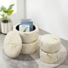 Furniliving Round Storage Ottoman Velvet Vanity Stool Modern Upholstered Footstool Bla , Pa Of 2 - Multicolor - View 2