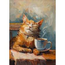 1 件可选有趣的橙色猫躺在向日葵海报可爱猫喝咖啡帆布画适用于客厅墙壁艺术画家居装饰壁画可重复使用框架 - 彩色 - 查看 24