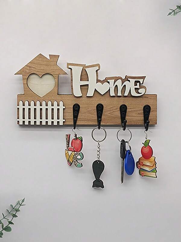 1pc Wall Mounted Wooden Keyholder Hook, Suitable For Front Door, Kitchen, Store, Home, Office, Car, Vehicle Keys, Vintage Decor For Home, Room, Wall