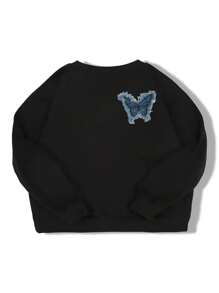 Hat Decoration, Denim Fabric, Washed Tassel, Beard Edge Effect, Butterfly-Shaped Embroidered Patch